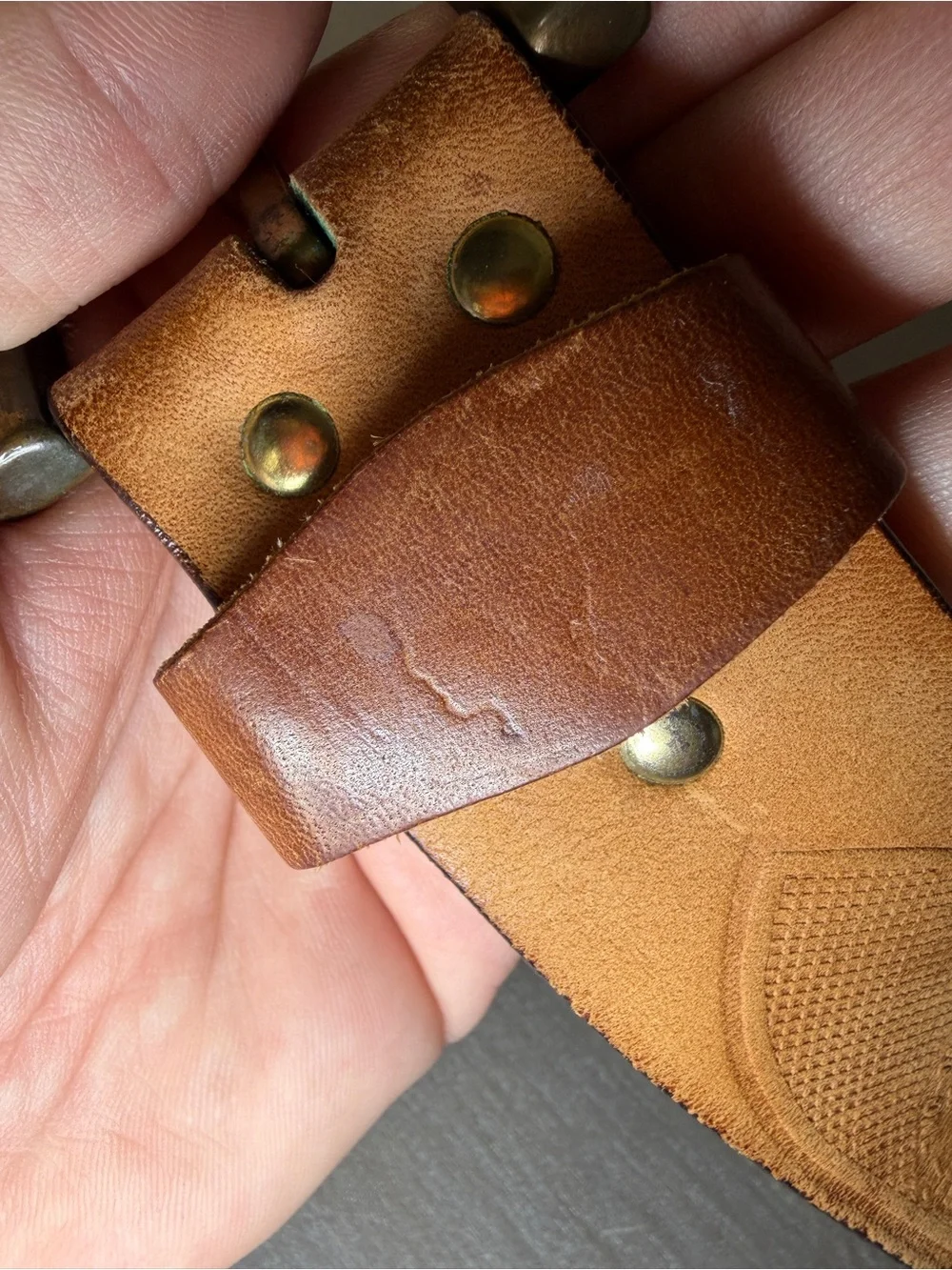 ⁠Rare Vintage Diesel Matured Embossed Leather Men's Belt Brass Buckle⁠